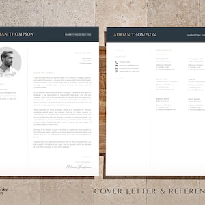 May include: A black and white resume and cover letter with a headshot of a man. The resume includes contact information, work experience, and references. The cover letter is addressed to Mr. Jones and includes a brief introduction and a summary of the applicant's qualifications.