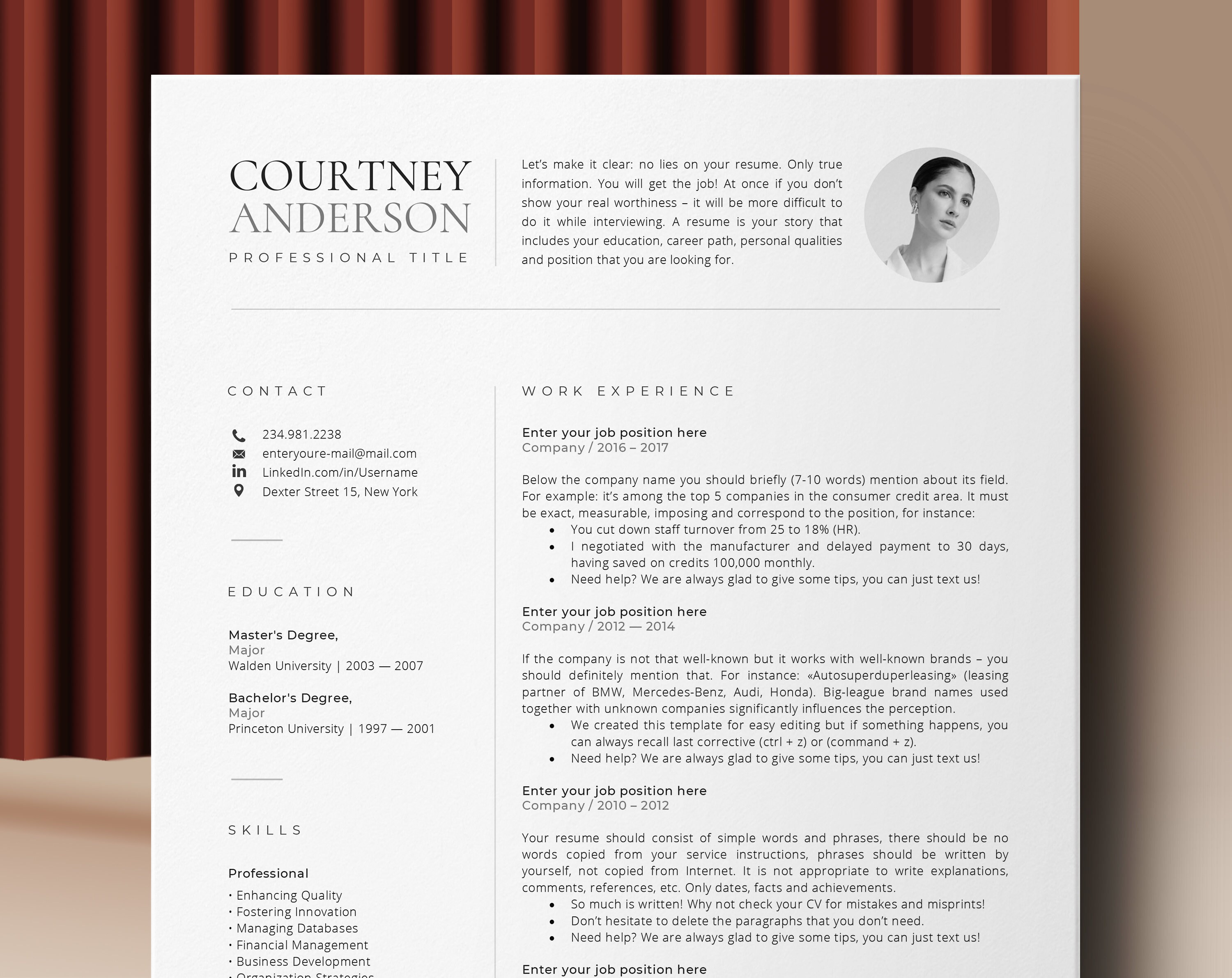 Modelos De Un Curriculum Vitae Modelo De Cv Resume Templates - Etsy