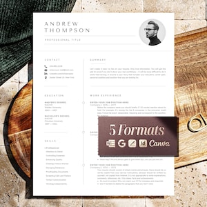 Minimalistische cv-sjabloon met foto, cv-sjabloon Google Docs, Word & Pages, Indesign cv-sjablonen mannelijk of vrouwelijk, 1-3 pag, sollicitatiebrief