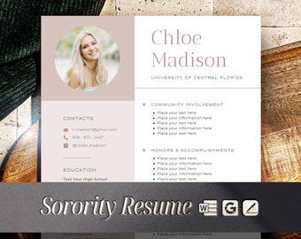 Sorority Resume Template Word + Google Docs Rush Resume Template, Sorority Rush Resume Word, Resume for Sorority Recruitment Pack, Social Cv