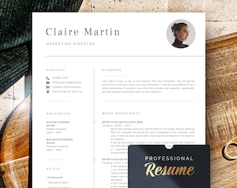 Resume and Cover Letter Template, Modern Cv Template Professional 1, 2, 3, 4, 5 page Resume Template Word + Pages, Easy Clean Resume Layout