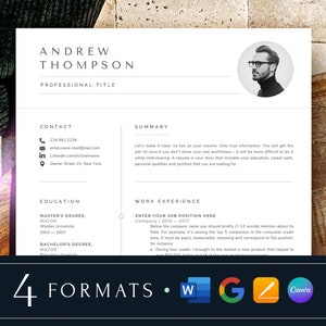 Professional Resume Template with photo, Cv Template Resume Google Docs, Word & Pages, Modern Resume Templates 2023, 1-3 Page Minimalist CV