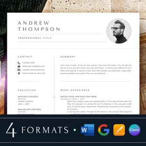 Professional Resume Template with photo, Cv Template Resume Google Docs, Word & Pages, Modern Resume Templates 2023, 1-3 Page Minimalist CV image 1