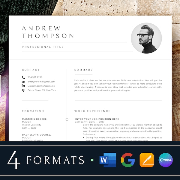 Professional Resume Template with photo, Cv Template Resume Google Docs, Word & Pages, Modern Resume Templates 2023, 1-3 Page Minimalist CV