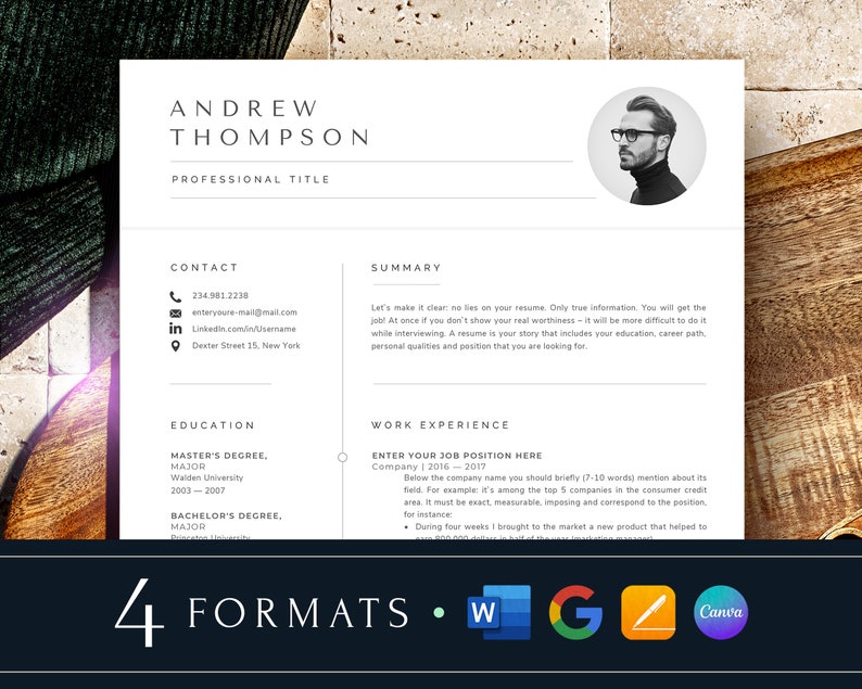 Professional Resume Template with photo, Cv Template Resume Google Docs, Word & Pages, Modern Resume Templates 2023, 1-3 Page Minimalist CV zdjęcie 1
