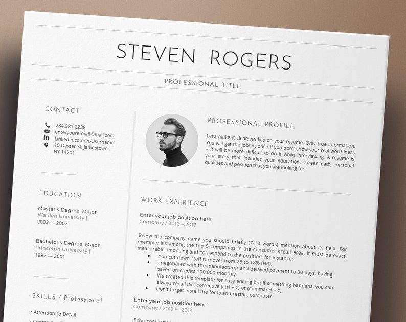 Curriculum vitae template, Information technology resume template instant download, Professional resume, Moderner Lebenslauf Vorlage image 4