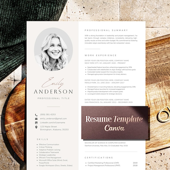 Canva Resume Template with photo, Cv Template Canva, Creative Resume Canva Template, Editable Resume Layout for Canva with Cover Letter