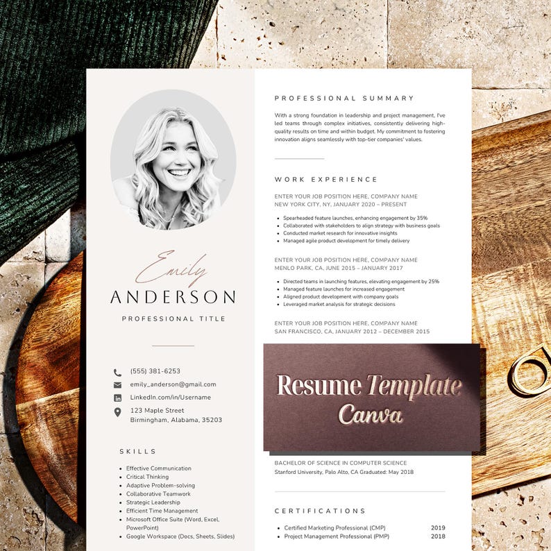 Canva Resume Template with photo, Cv Template Canva, Creative Resume Canva Template, Editable Resume Layout for Canva with Cover Letter image 1