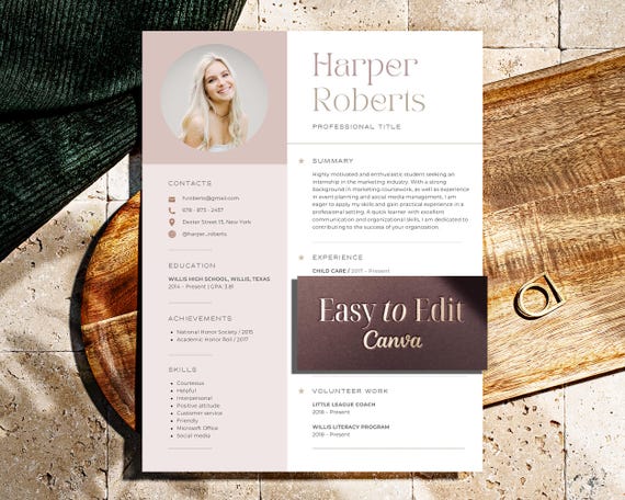 High school resume template Canva Students, College Resume with No Work Experience, Fresher Resume for Teens, New Graduate Resume Cv Student
