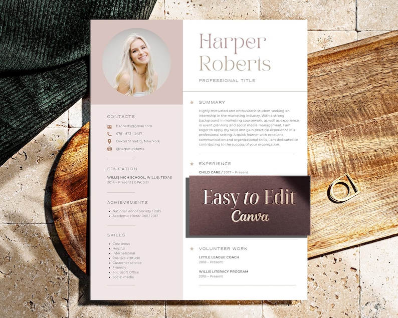 High School Resume Template Canva Students, College Resume With No Work ...