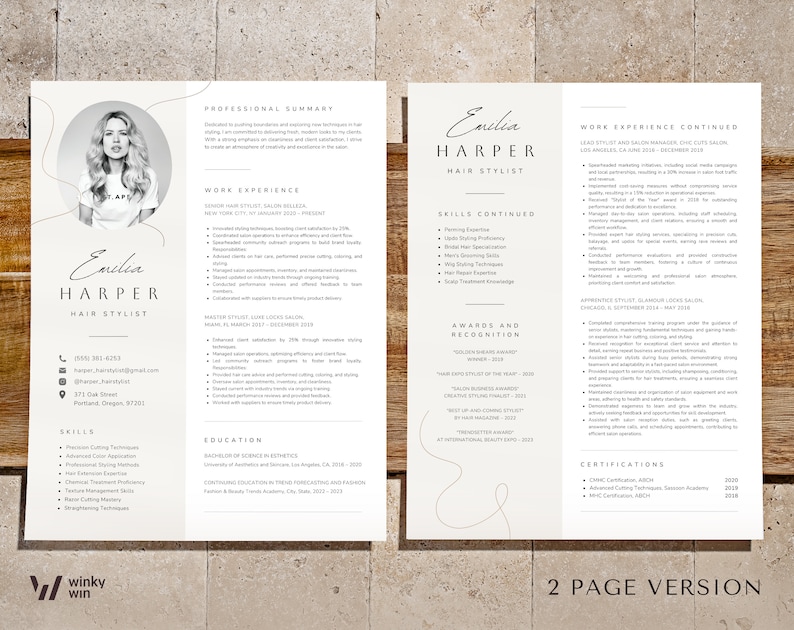 Hair Stylist Resume CV Template for Hairstylist, Hair Colorist Resume Design, Editable Hair Extension Resume, Professional Beauty Curriculum image 3