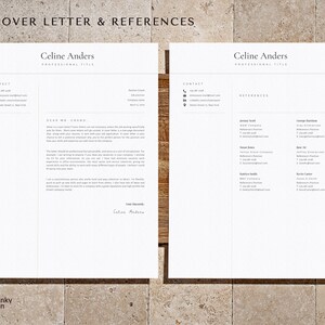 May include: A cover letter and references page for Celine Anders. The cover letter is addressed to Dear Mr. Grand. The references page lists four individuals with their contact information.