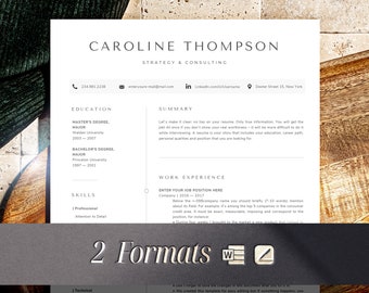 Modello di curriculum vitae, modello di curriculum professionale per Word e Mac, Apple Pages, layout di curriculum tradizionale + lettera di presentazione, design del CV