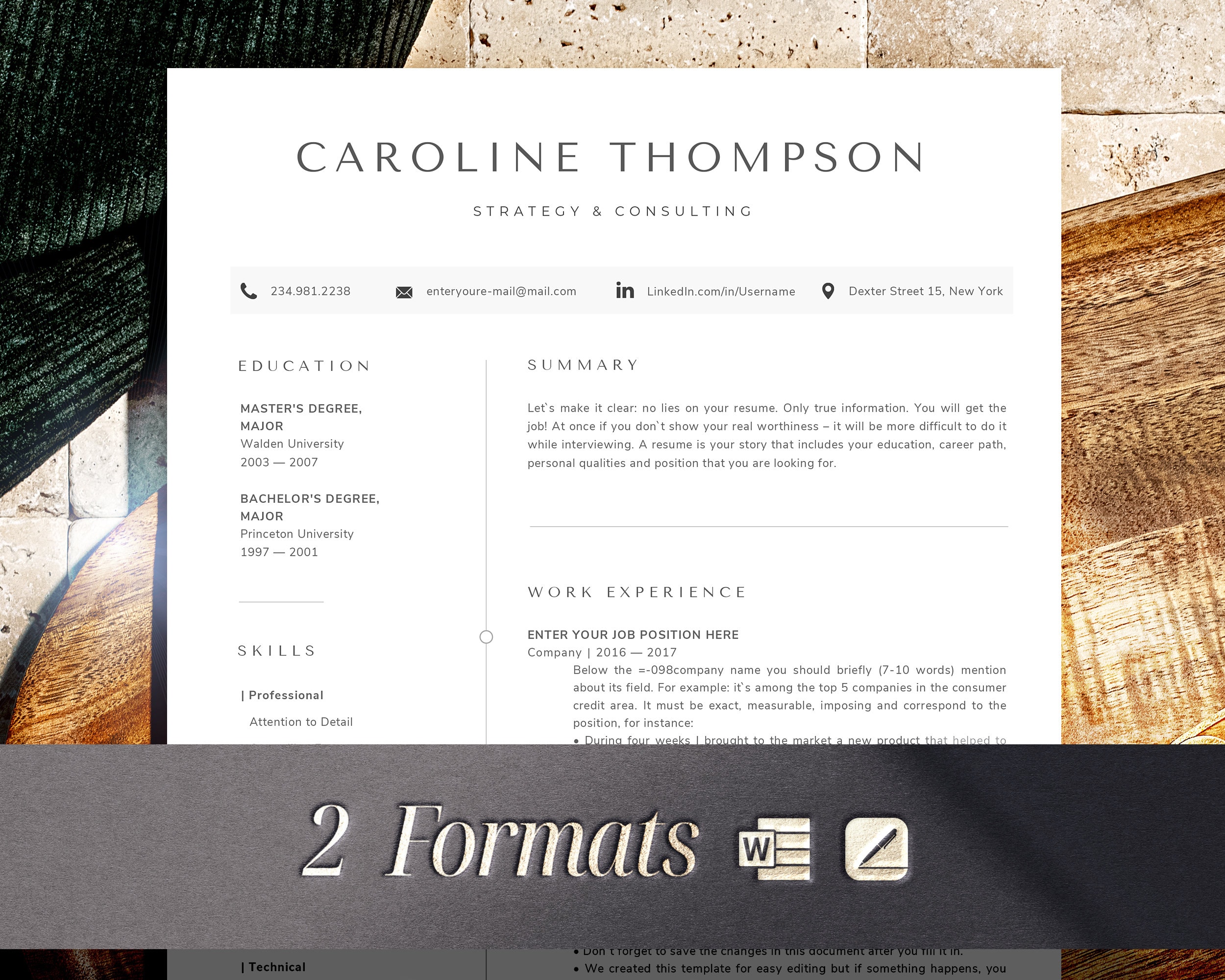 Minimalist Resume Template, CV Template Professional Resume and Cover ...
