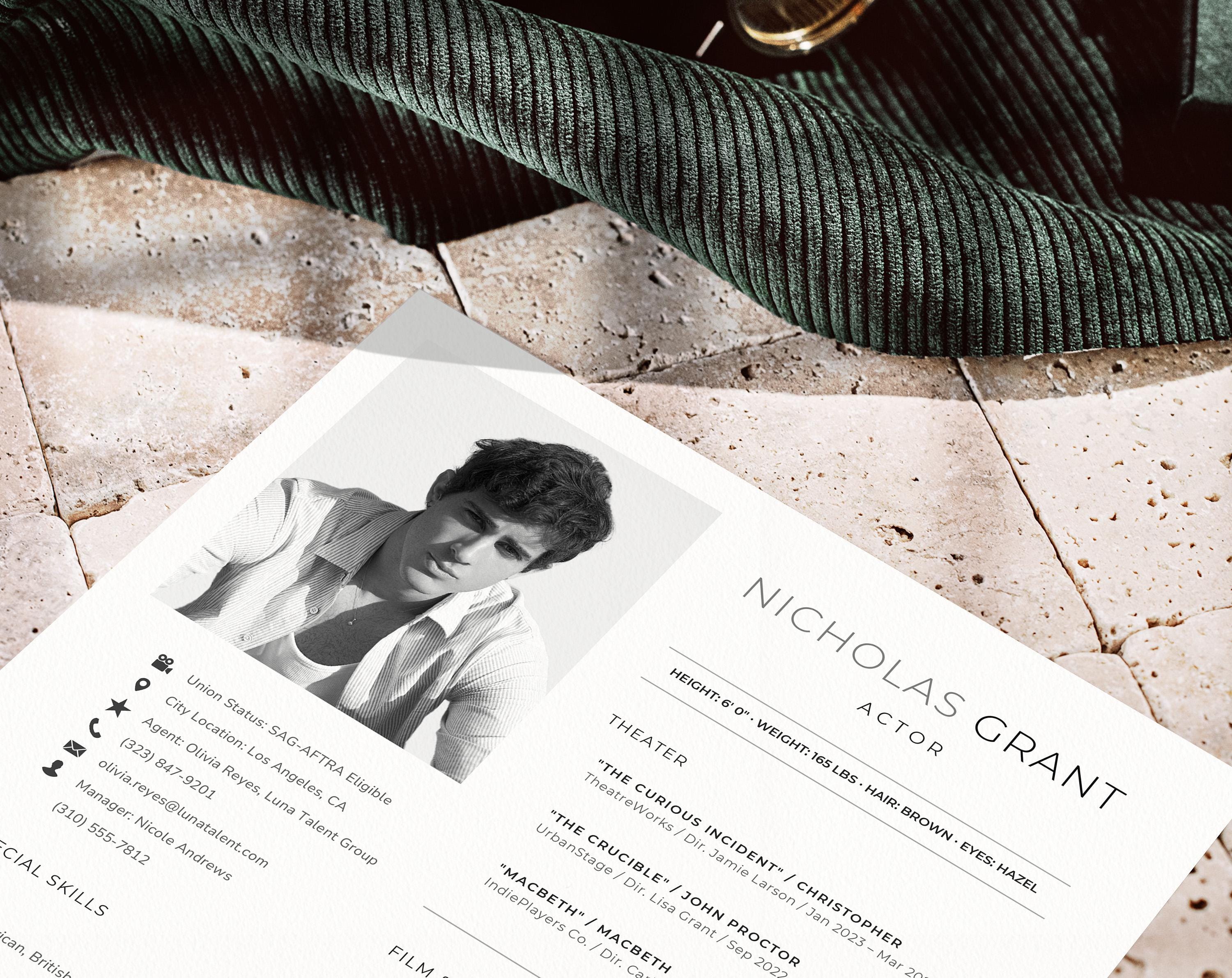 Acting Resume Template, Cv Template for Actress - Actor, Professional ...