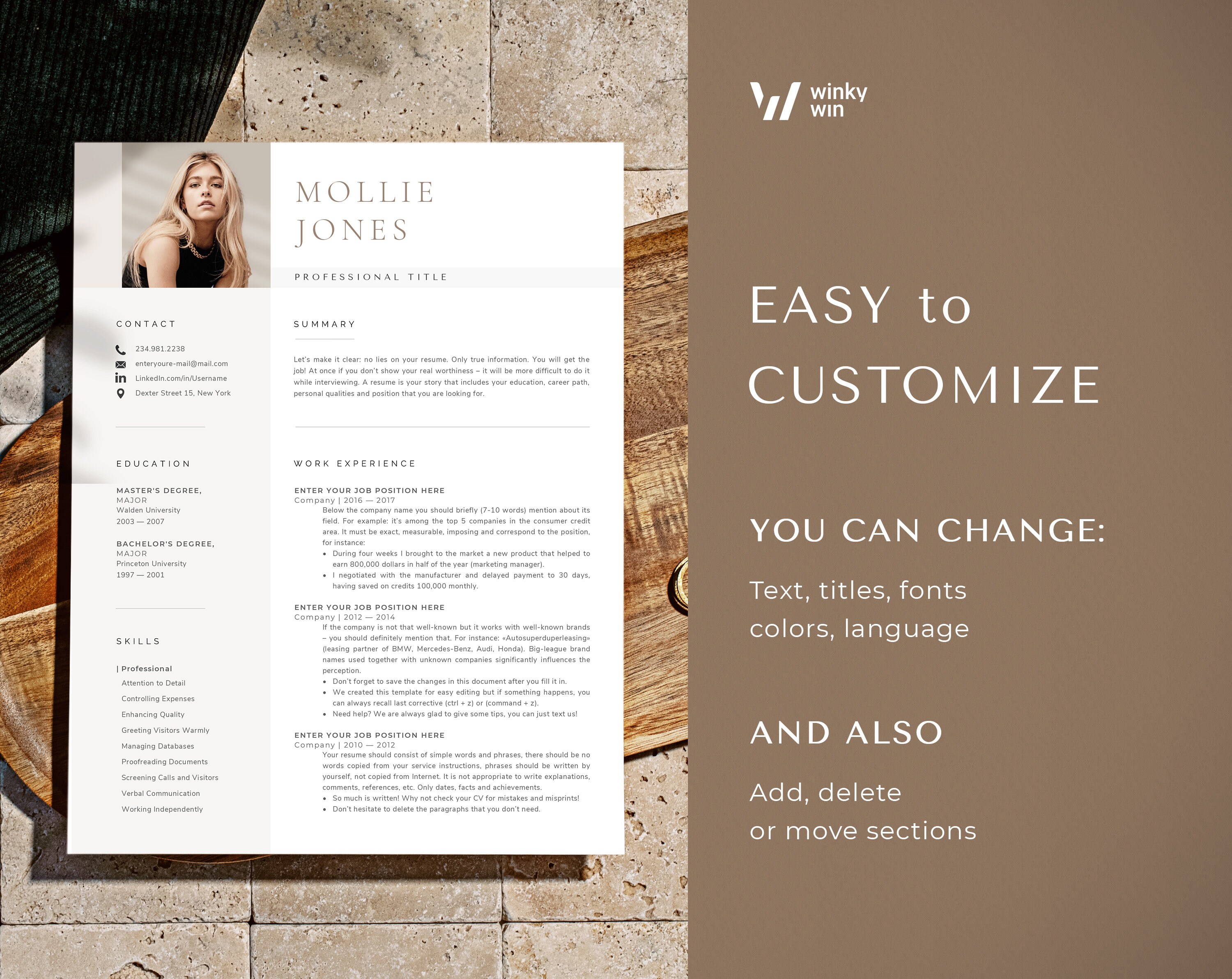 Creative Resume Template With Photo: Modern CV & Cover Letter (digital ...
