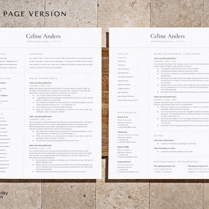 May include: A two-page resume template with a modern design. The resume is for Celine Anders, who is a professional with experience in the field of e-commerce. The resume includes sections for contact information, education, work experience, skills, references, and professional development. The resume is formatted in a clean and easy-to-read style.
