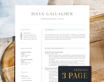 Resume Template, Cv Template Professional, Modern Executive Resume and Cover Letter Template Word + Mac Pages 1, 2, 3 Page Resume Cv design