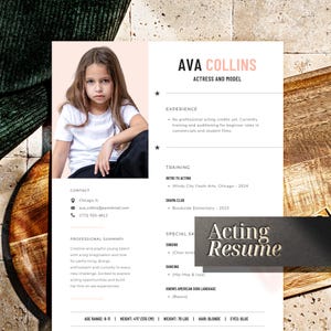 Child Actor Resume No Experience, Beginner child acting resume template, Pink Design with headshot, Kid Actress Resume for Child Audition