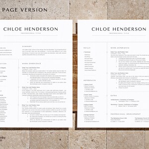May include: A two-page resume template for Chloe Henderson, a professional with experience in marketing, finance, and project management. The resume includes sections for education, work experience, skills, references, and extra-curricular activities.