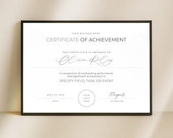 Modèle de certificat de récompense modifiable Canva : réussite professionnelle (format US Letter et A4) (téléchargement numérique)