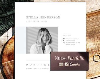 Nurse Portfolio Template, Professional Nursing Portfolio for RN, LPN, Students, Nurse Practitioners - Editable in Canva, MS Word & Mac Pages