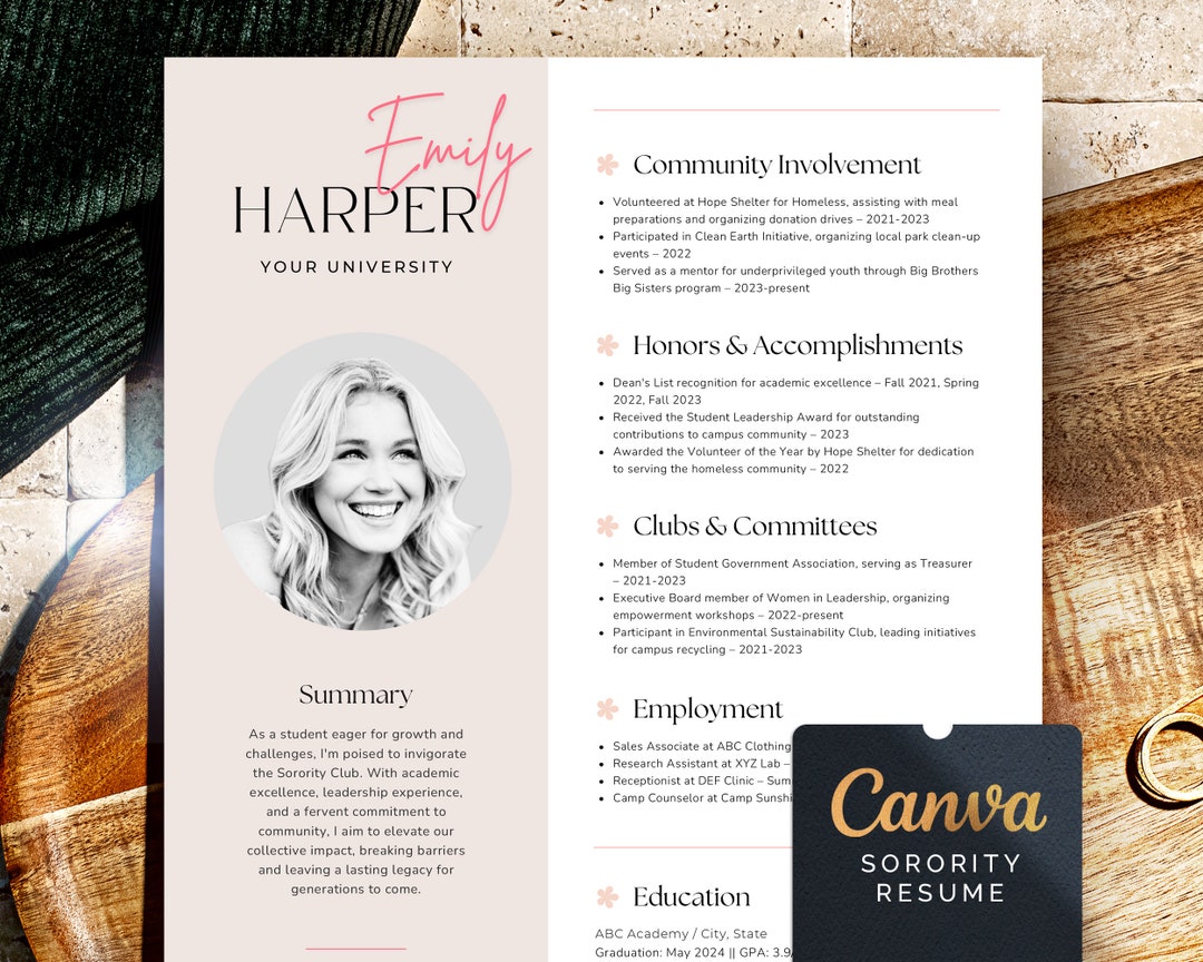 Sorority Resume Template With Photo - Il 1080xN.5909317678 147a 