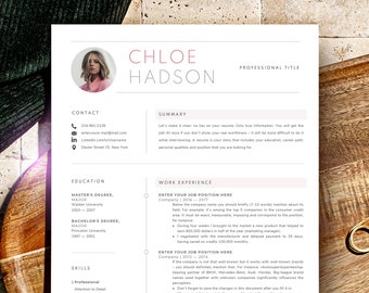 Pink Resume Template Word + Mac Pages | Rose Creative Resume Templates Unique and Aesthetic Marketing Resume Photo, Esthetician Resume CV