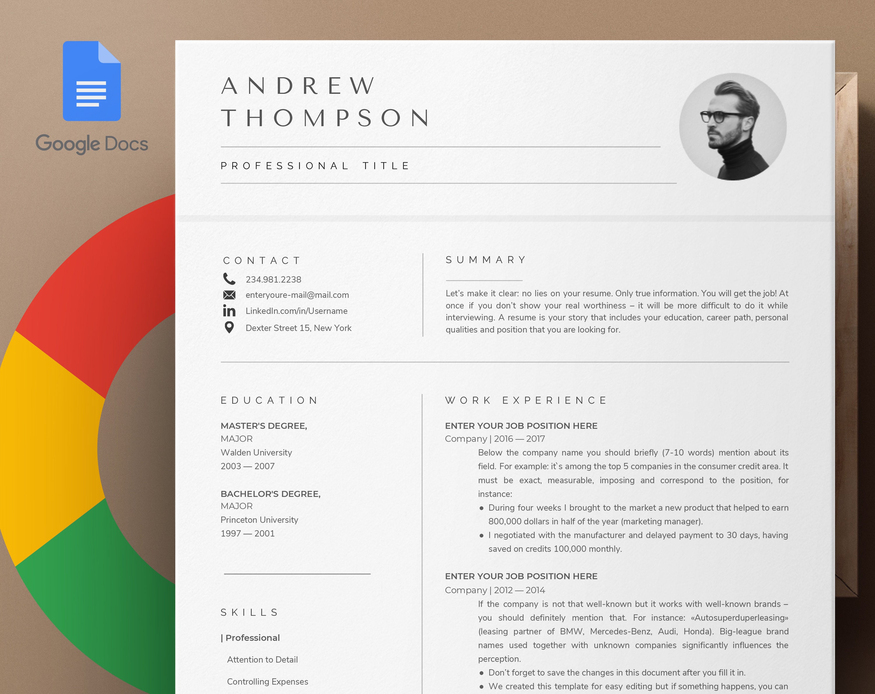 Google Docs Resume Template Instant Download Curriculum Vitae | Etsy