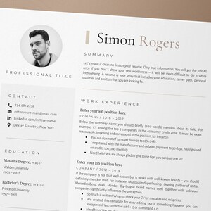 May include: A resume template with a professional headshot, contact information, education, and work experience sections. The resume is formatted with a clean and modern design.