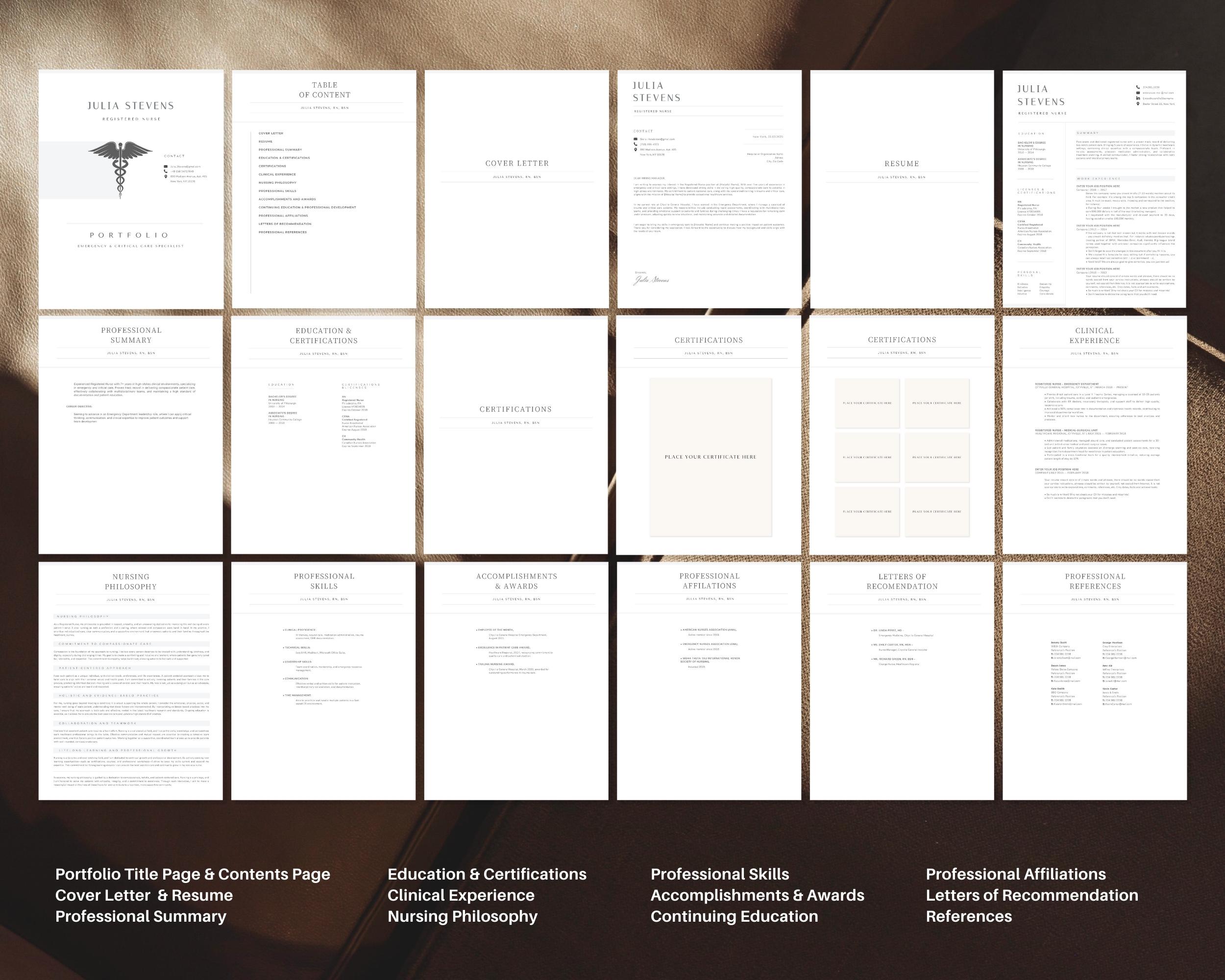 Nursing Portfolio Template, Nurse Portfolio for Word + Mac Pages, Cover ...