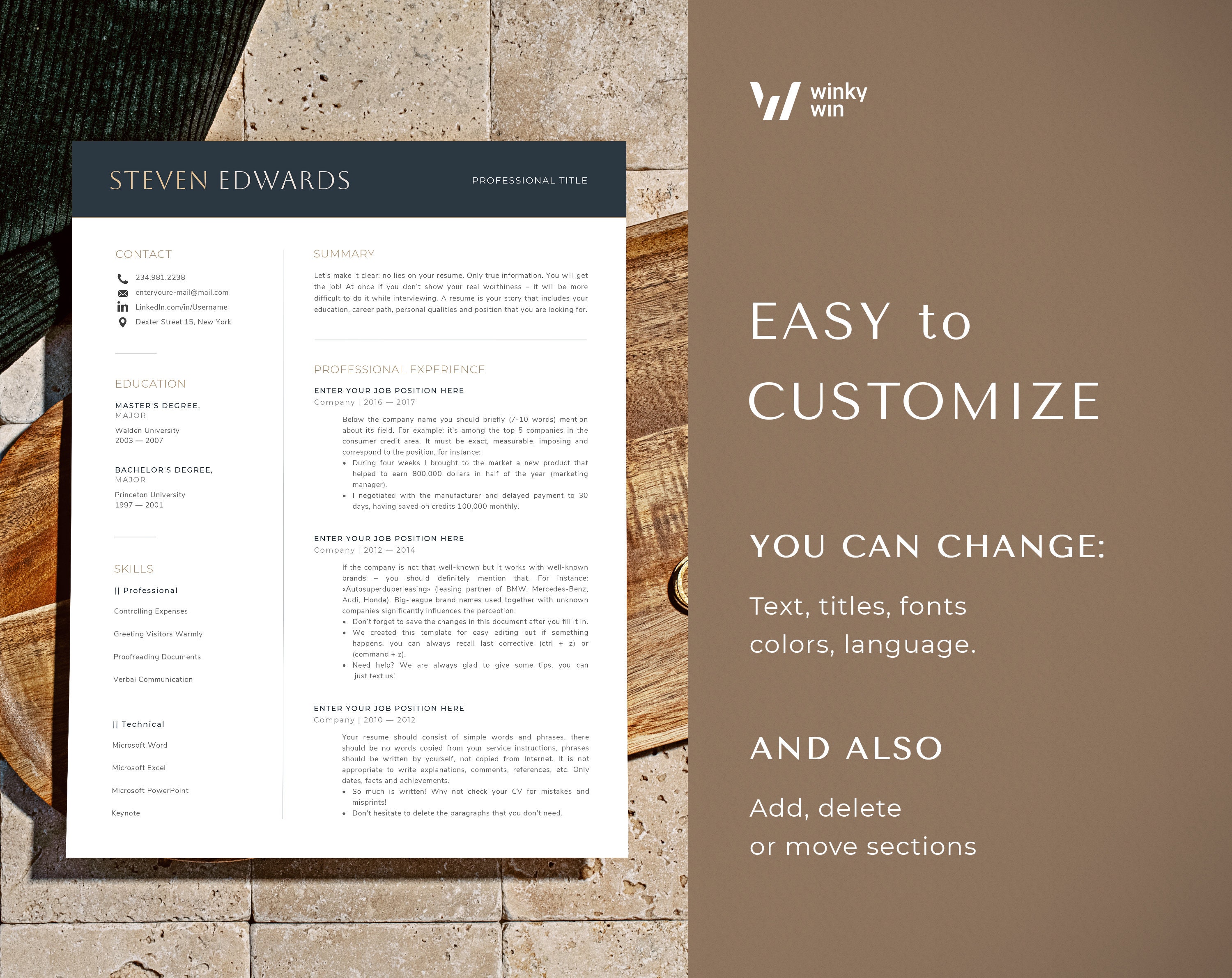Compact Cv Format Editable Resume Template Compact Cv Template, Professional Resume ...