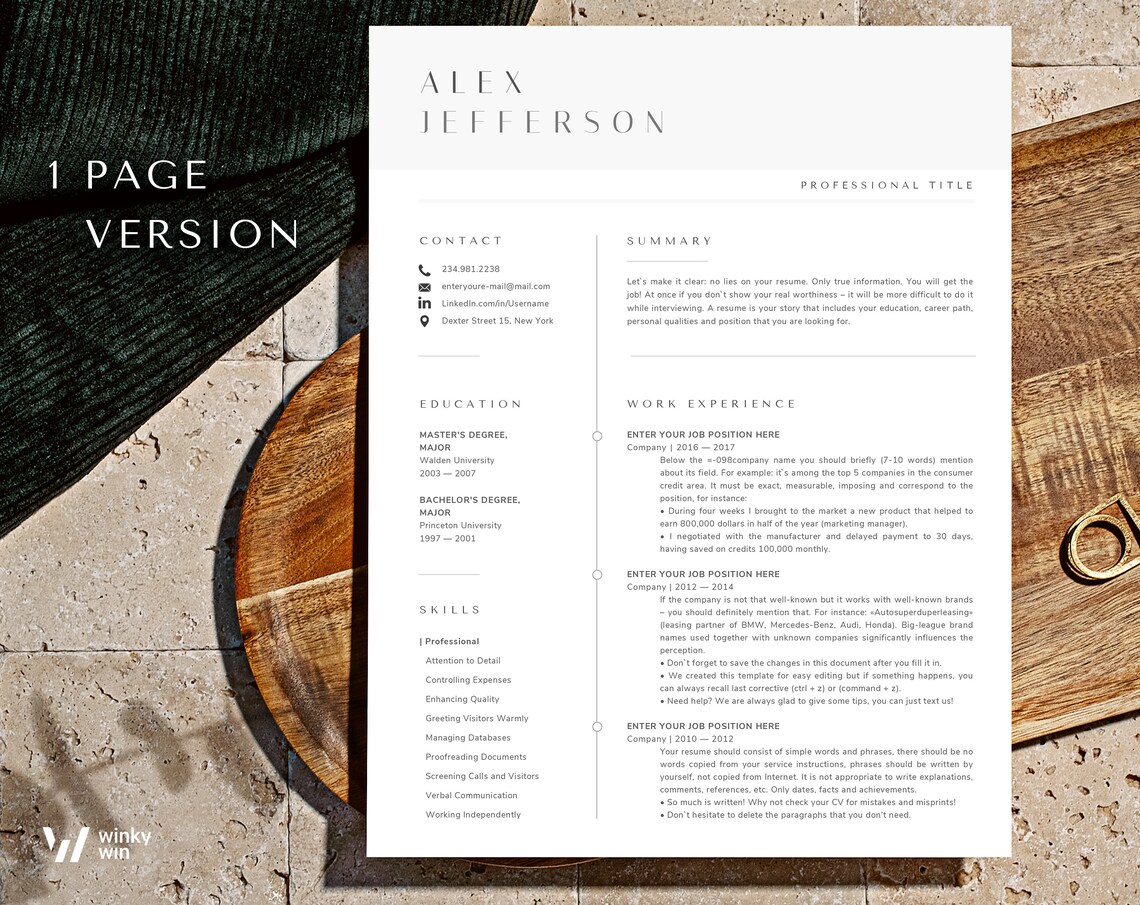 Clean Editable Resume Template, Cv Template Word + Mac Pages Resume ...