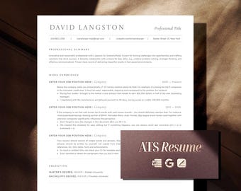Modello di curriculum ATS: design professionale per CV per Google Docs, MS Word, Mac Apple Pages