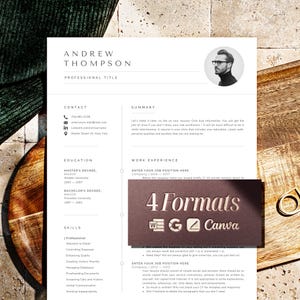 Professional Resume Template with photo, Cv Template Resume Google Docs, Word & Pages, Modern Resume Templates 2025, 1-3 Page Minimalist CV