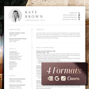 Modelo de currículo Canva com carta de apresentação, modelo de currículo de 1 página Canva + currículo de 2 páginas para Canva, currículo minimalista profissional com foto