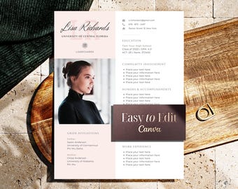 Sorority resume template, Sorority rush resume with photo, Modern sorority resume for canva, Stand-out aesthetic sorority resume format