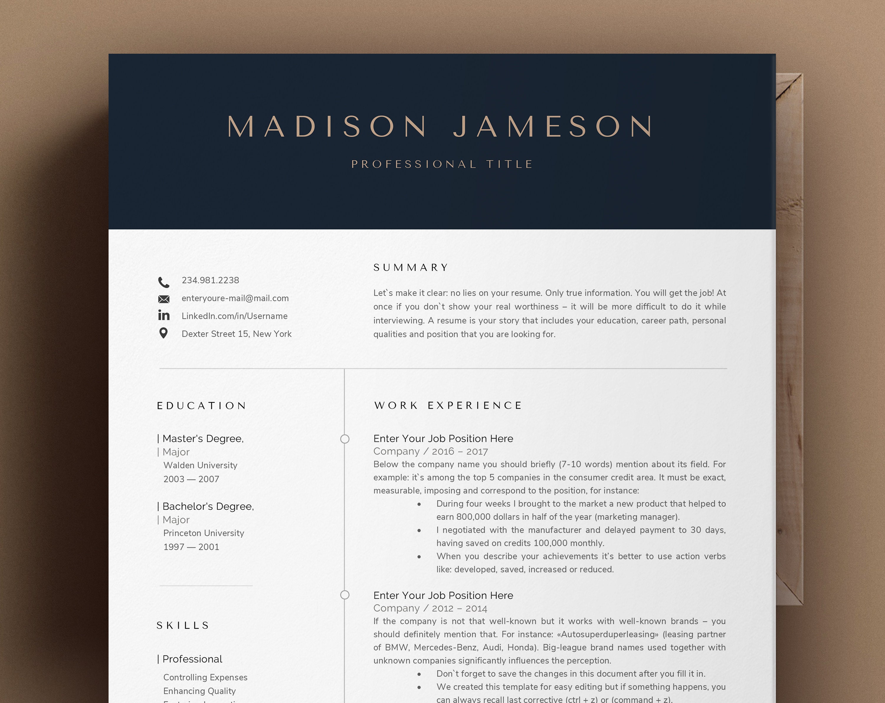 Executive resume and cover letter template, Minimalist resume templat…