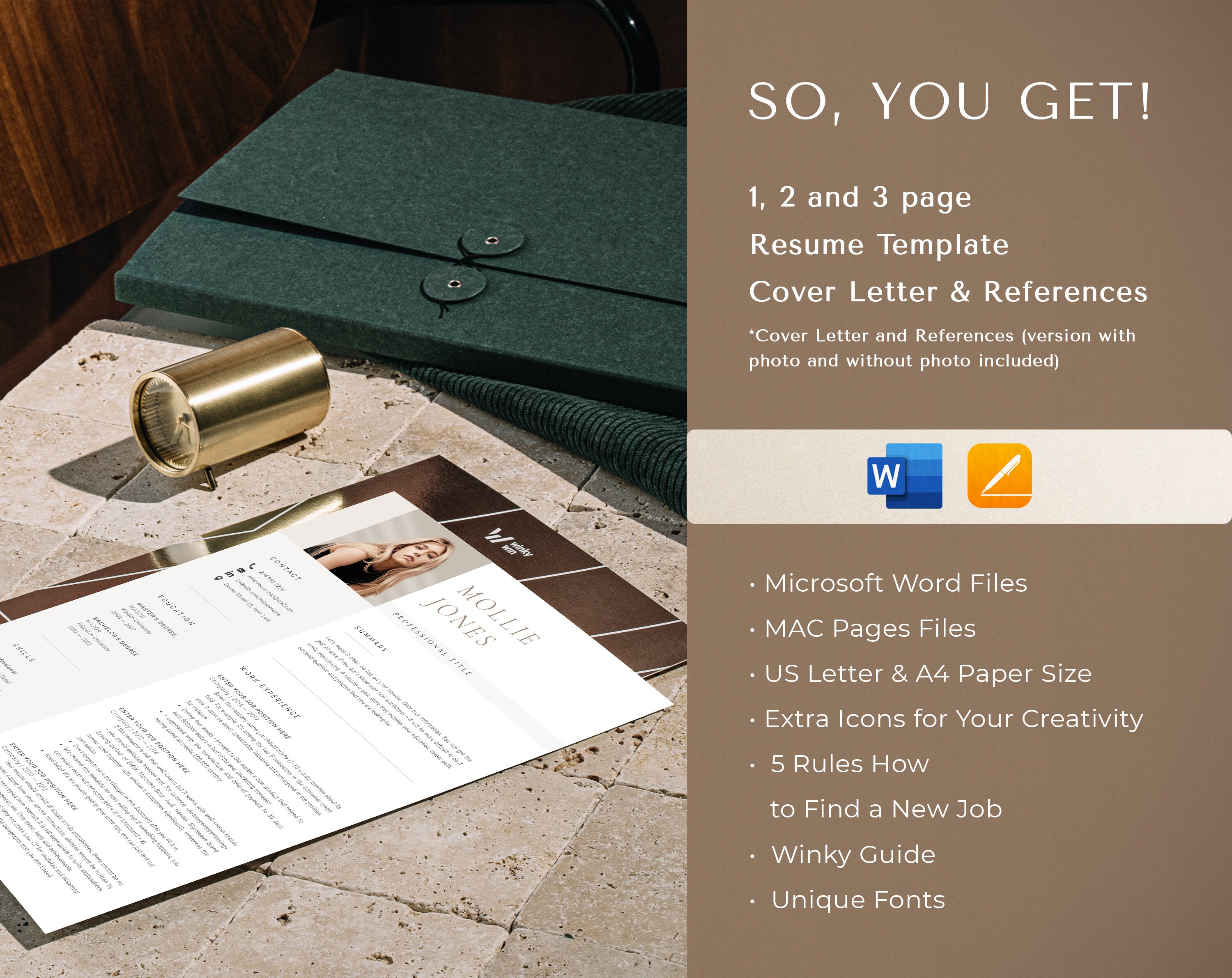 Creative Resume Template With Photo: Modern CV & Cover Letter (digital ...