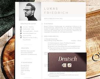 Bewerbungsvorlagen Deutsch Word + Mac Pages, Lebenslauf Vorlage Modern, Bewerbung, Deckblatt, Tabellarischer Lebenslauf mit Kurzprofil