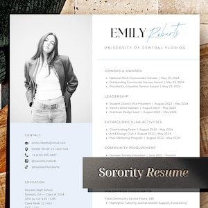 Blue Sorority Resume Template, Sorority Recruitment Resume Packet, Sorority Rush Resume with photo, Social Resume and Cover Letter Canva