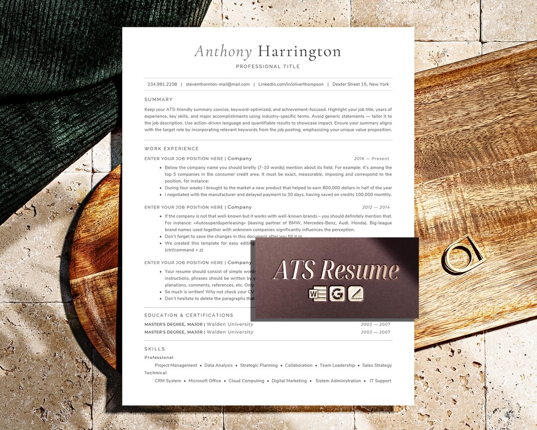 CV ATS Friendly Resume Template | Ms Word, Mac Apple Pages and Google ...