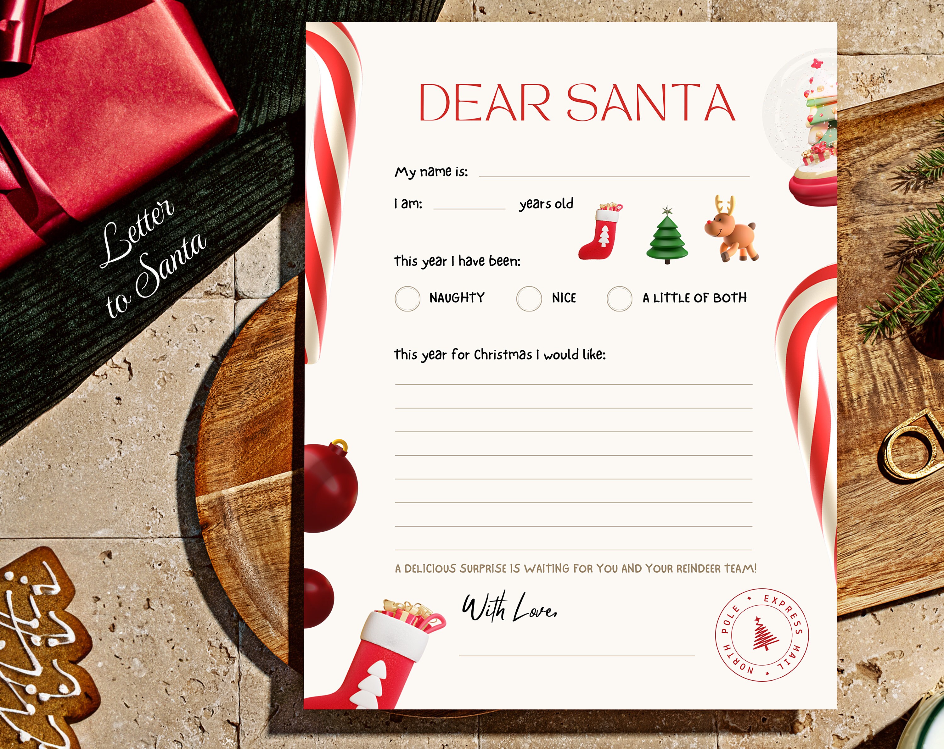 Letter to Santa Printable PDF Santa Claus Wish List Xmas - Etsy