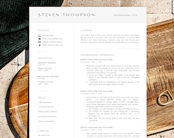 Minimal gray resume template, Compact 1 page resume layout, Clean and simple CV for Microsoft Word and Apple Pages format, DIY Editable CV