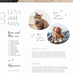 Perfiles y biografías de mascotas para anuncios de adopción, currículum de mascotas para su solicitud de alquiler, portafolio de mascotas, carta de presentación para perros y gatos