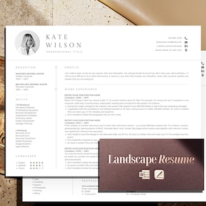 Liggande CV-mall | Horisontellt CV-mallformat, 2 sidor med foto + personligt brev