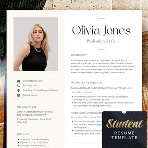 High School Resume Template With Photo, High School Student Resume, Cv ...