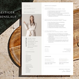 May include: A professional resume template with a portrait of a woman in a white blazer. The resume includes sections for professional experience, qualifications, and education. The text "EINSEITIGER LEBENSLAUF" is at the top left.