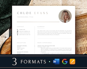 Professional 3 Page Resume Template Word, Modern Minimalist Cv Template Pages + Google Docs, Creative Executive Curriculum Vitae with Photo