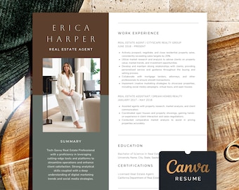 Makelaar CV-sjabloon Makelaar CV, moderne CV-sjabloon voor makelaar, creatief en professioneel onroerend goed CV Design Canva